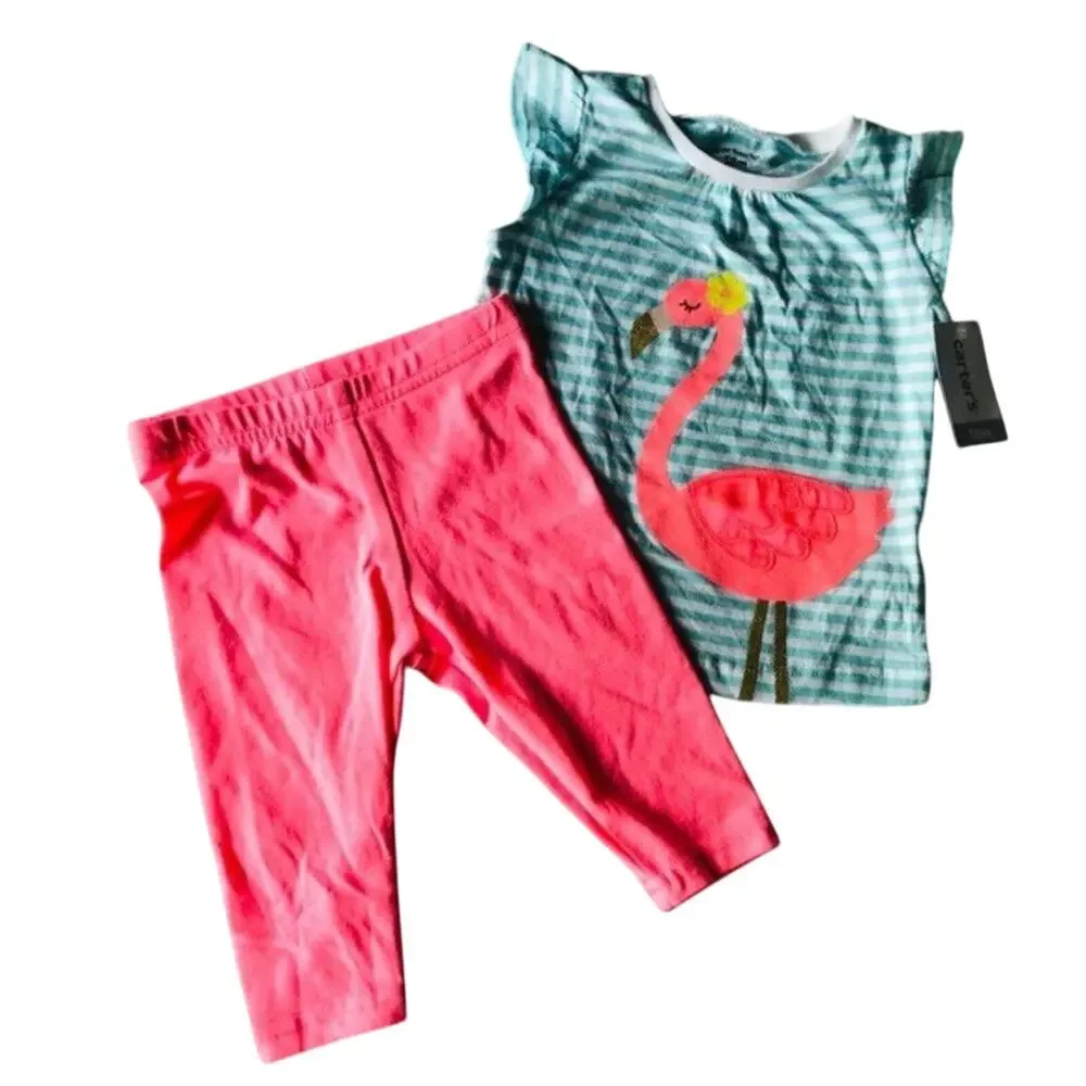 Carters 2Pc Shirt/Pants Flamingo Stripe Set 18M